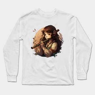 musical instrument | beautiful girl with flute Long Sleeve T-Shirt